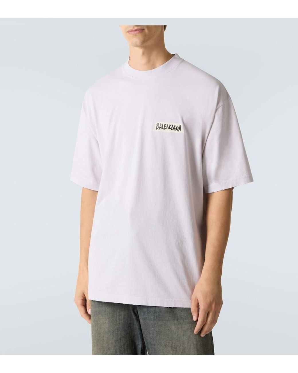 Balenciaga Pink Logo Cotton Jersey T-Shirt for men
