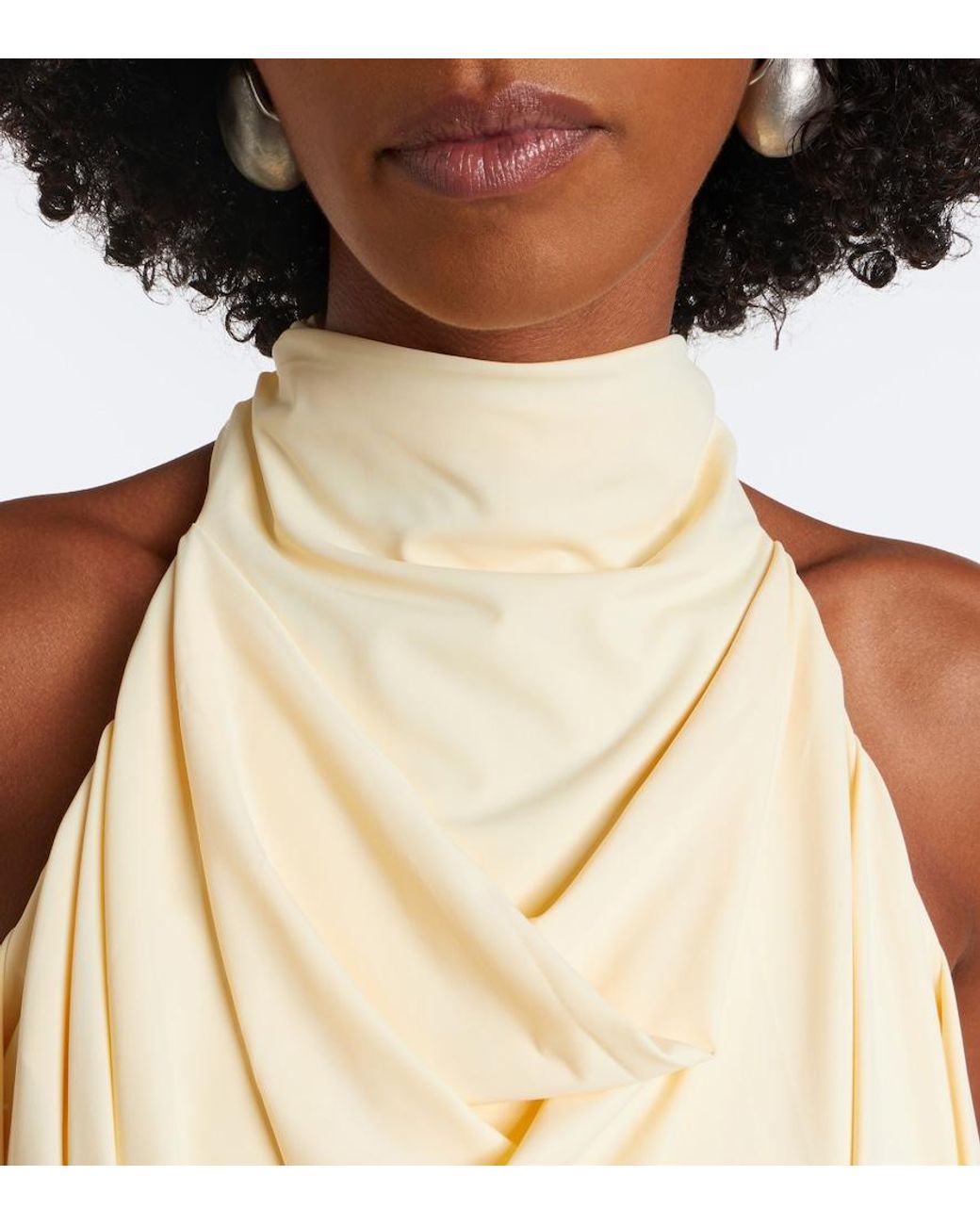 De La Vali Natural Vida Draped Jersey Midi Dress