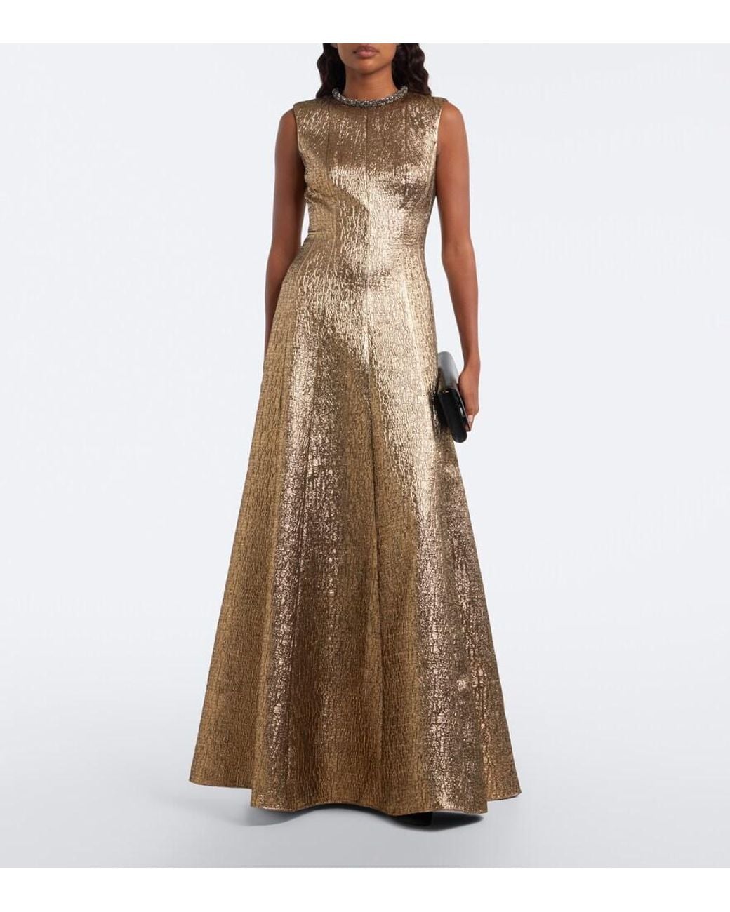 Roland Mouret Natural Embellished Lame Jacquard Gown