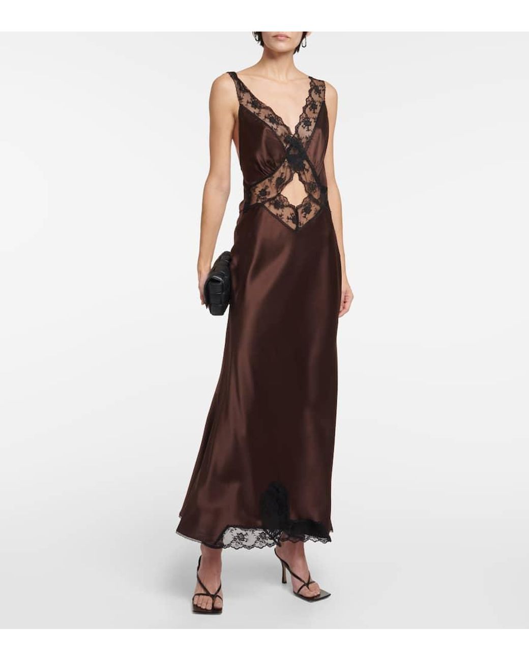 SIR. Aries Lace-Trimmed Halterneck Silk Gown in Brown | Lyst