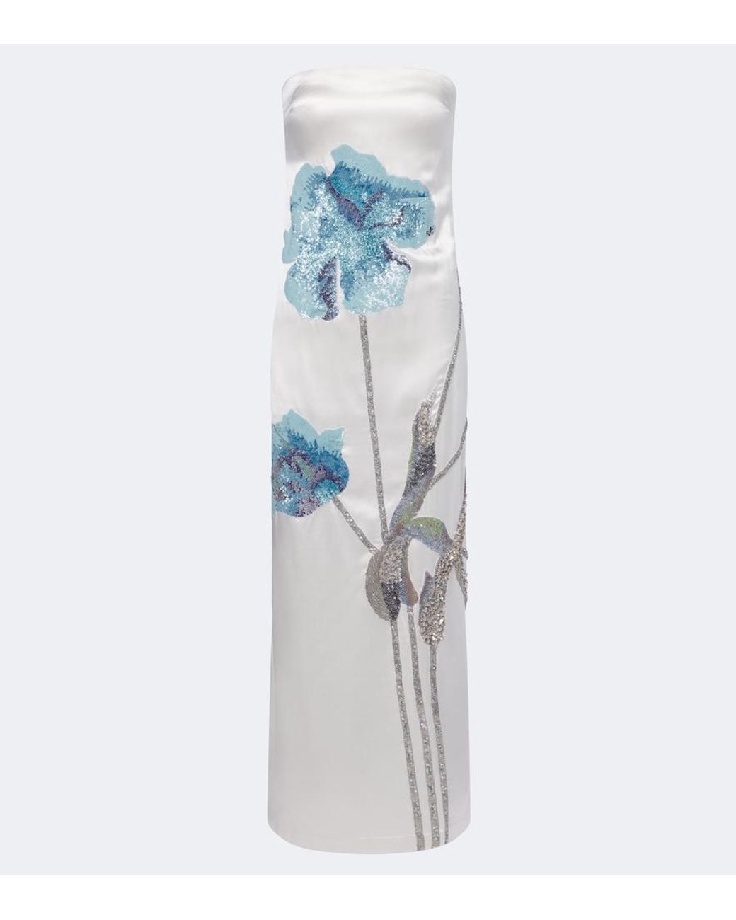 La Fuori Blue Floral Sequined Sik Satin Gown