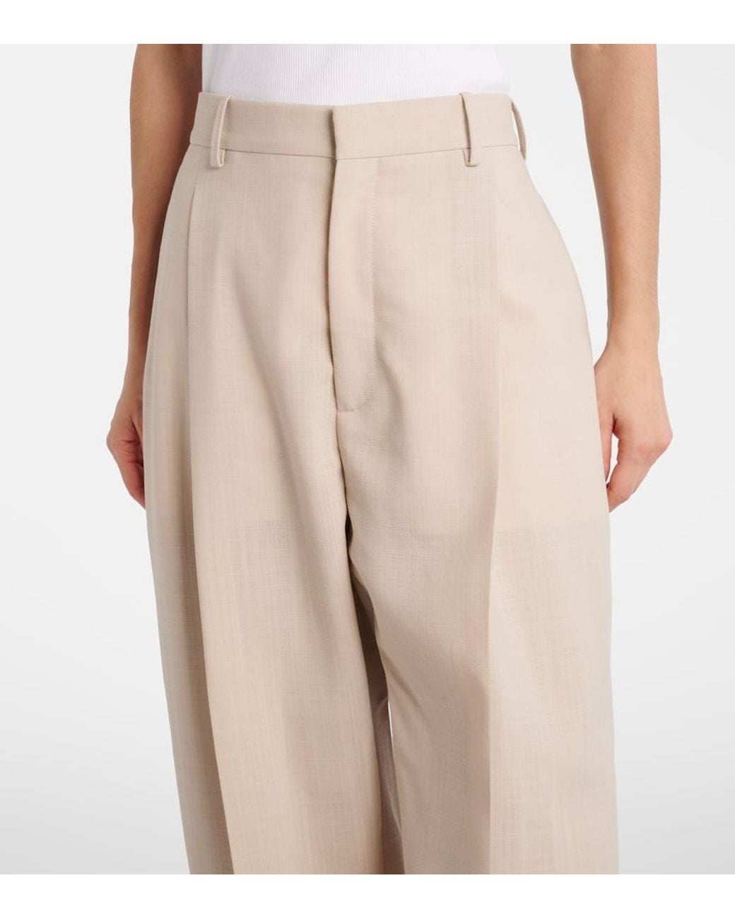 Wardrobe NYC Natural Mid-Rise Wool Straight Pants