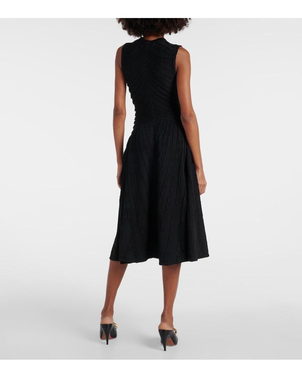 Alaïa Black Gathered Midi Dress