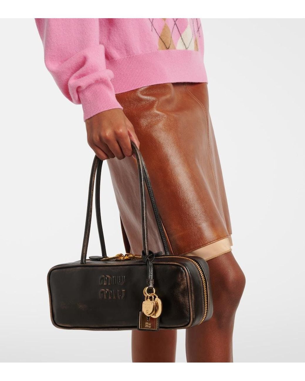 Miu Miu Black Beau Logo Leather Shoulder Bag