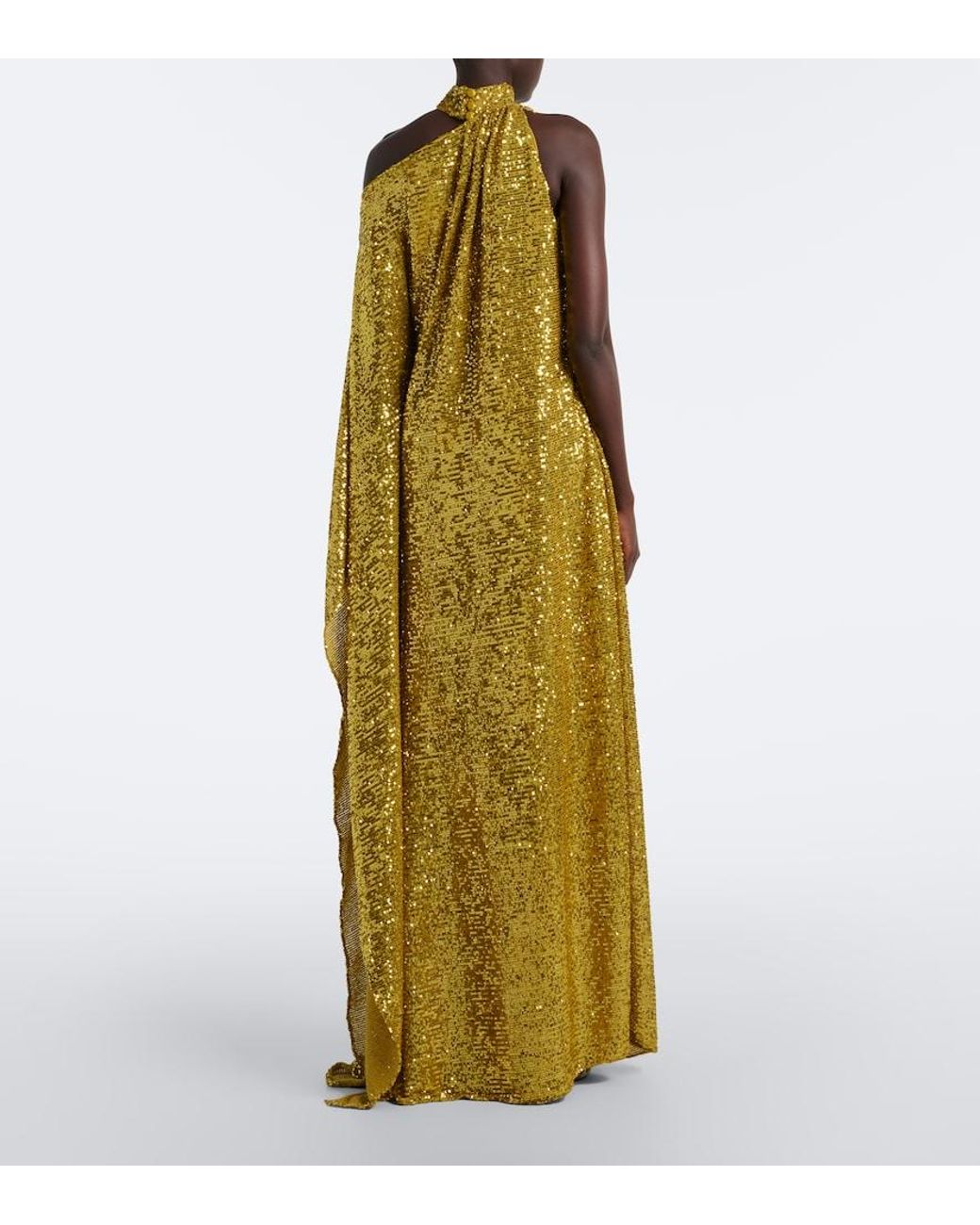 Taller Marmo Yellow Atlas Disco Sequined One-Shoulder Gown