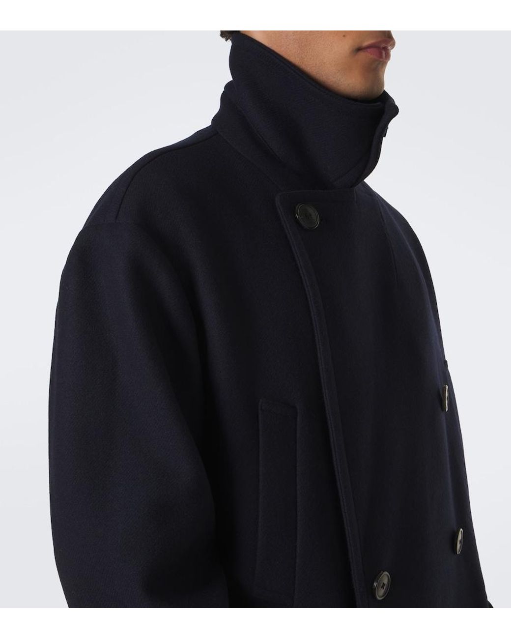 Dries Van Noten Blue Double-Breasted Wool-Blend Coat for men