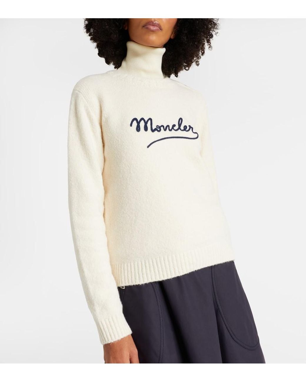 Moncler Natural Embroidered Logo Cotton-Blend Sweater