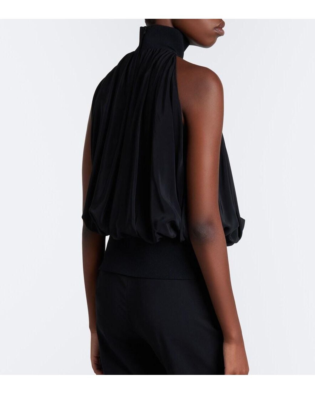 Sportmax Black Draped Halterneck Silk Satin Top