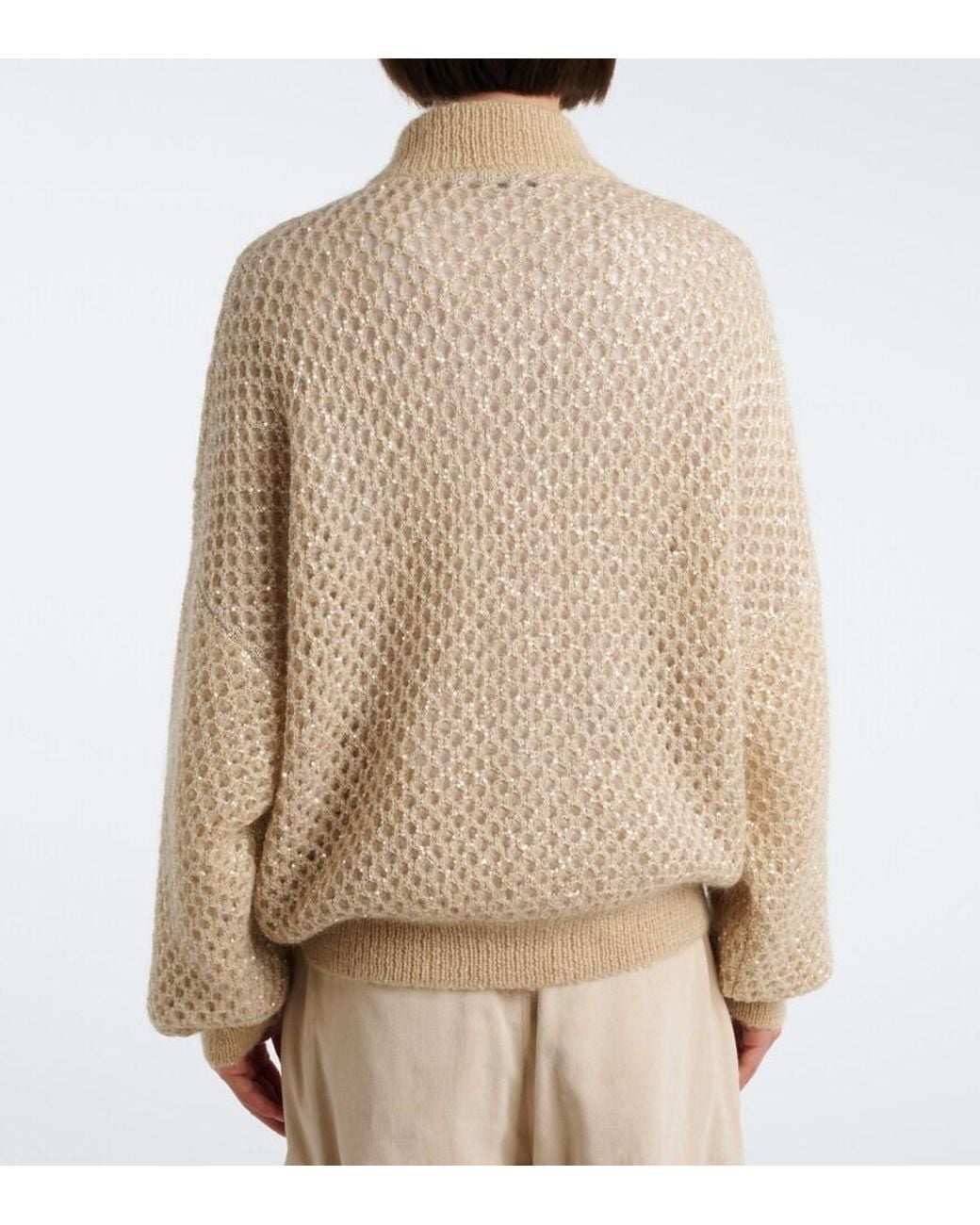 Brunello Cucinelli Natural Open-Knit Mohair-Blend Cardigan