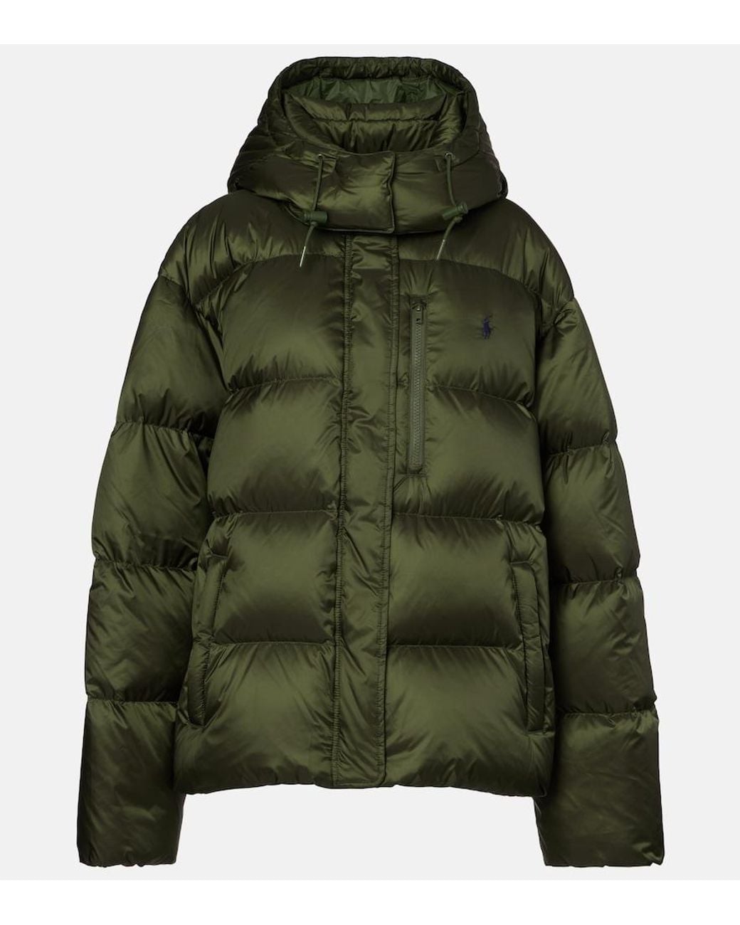 Ralph Lauren Green Carly Water-Repellent Quilted Duck Down Wind Resistant Detachable Hood Short Puffer Jacket