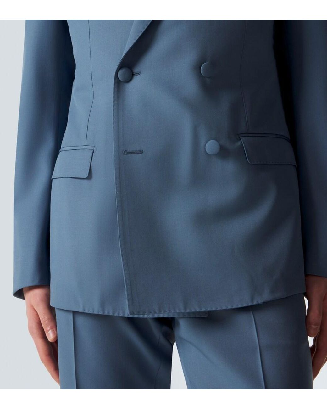 Dolce & Gabbana Blue Double-Breasted Wool Poplin Suit Jacket for men