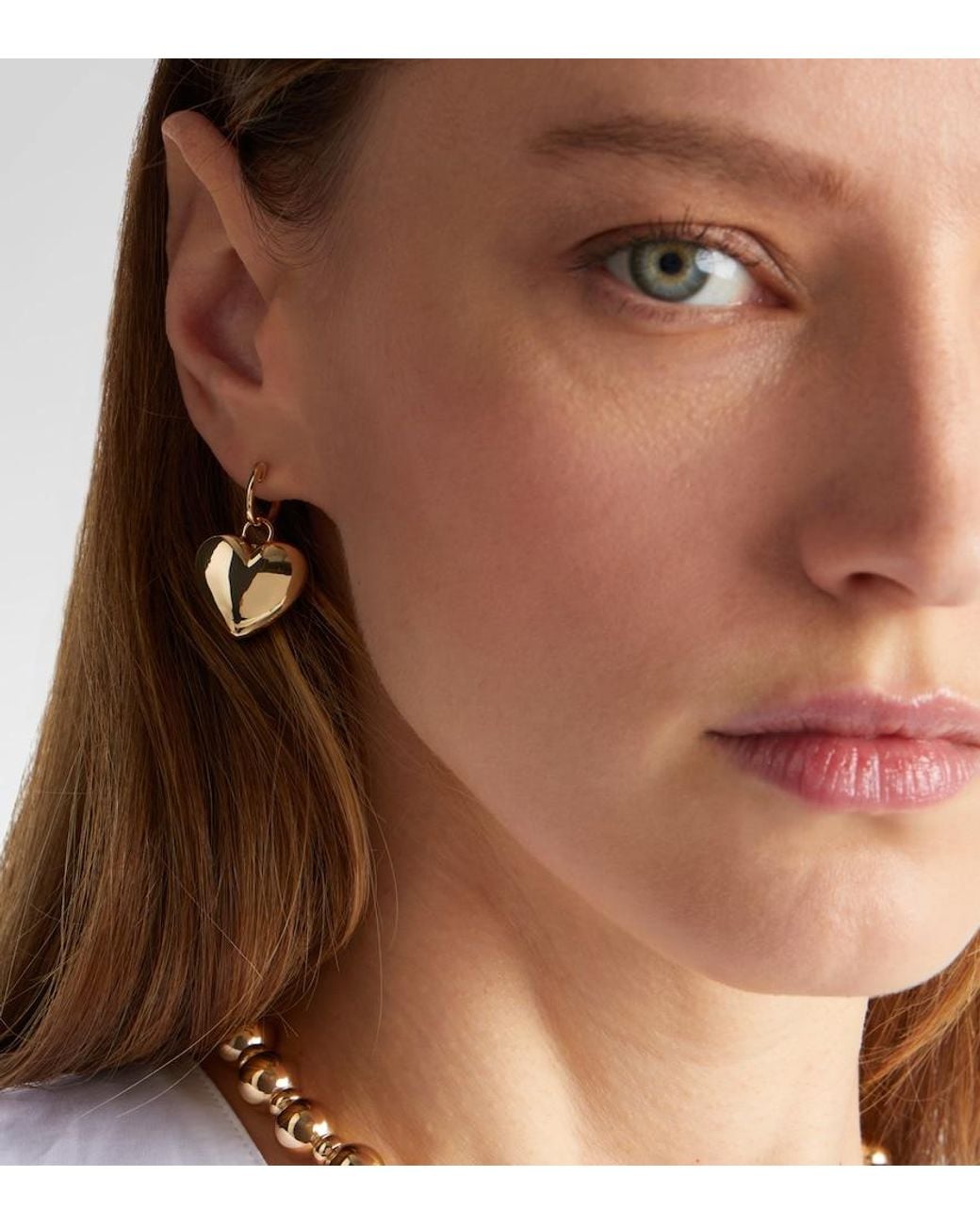 Roxanne First White Puffy Heart 14Kt Drop Earrings