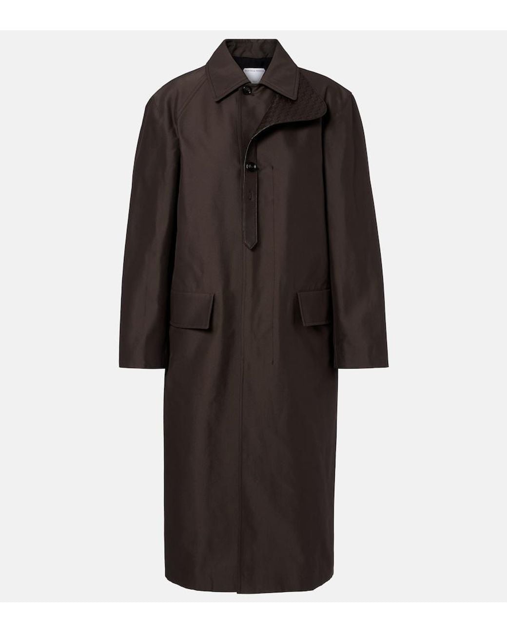 Bottega Veneta Black Intrecciato Leather-Trimmed Trench Coat