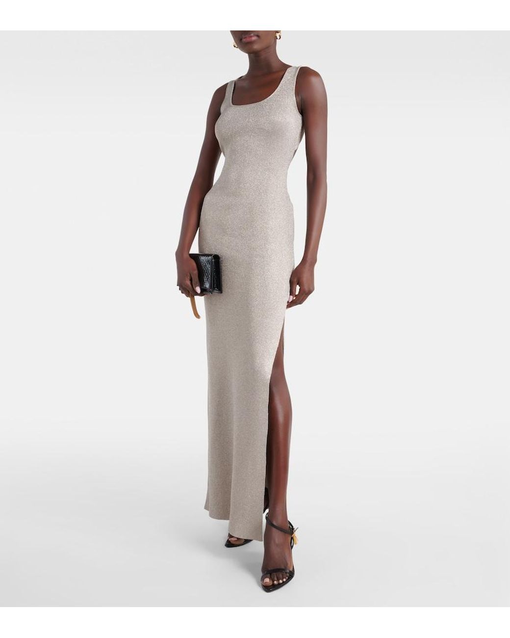 Tom Ford White Metallic Knit Maxi Dress