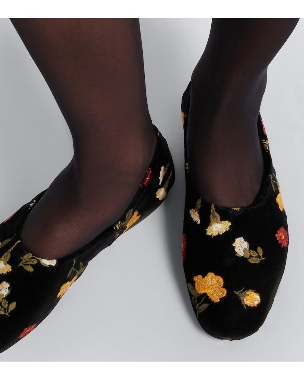 Khaite Black Jane Embroidered Velvet Ballet Flats