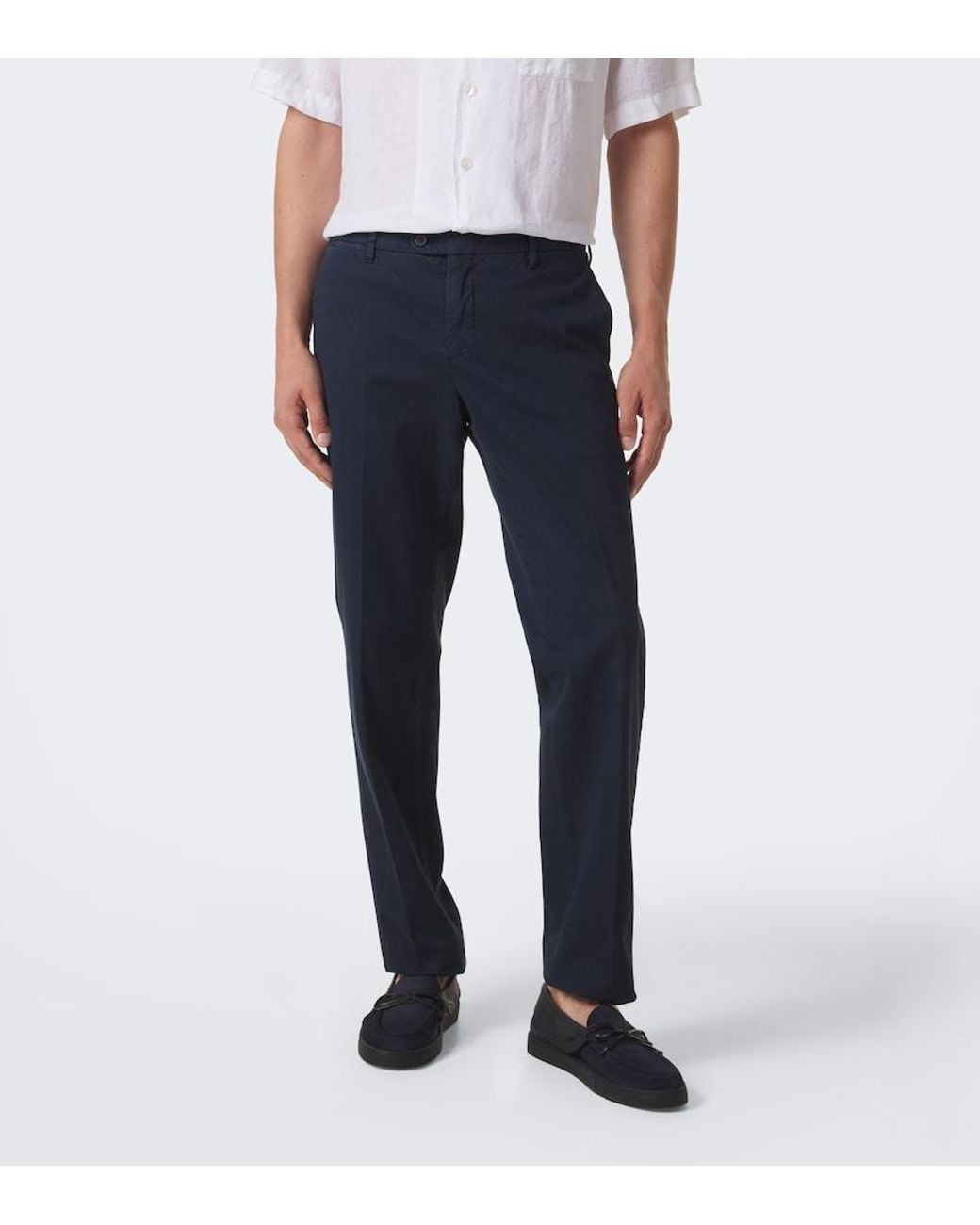 Fedeli Blue Cotton-Blend Chinos for men