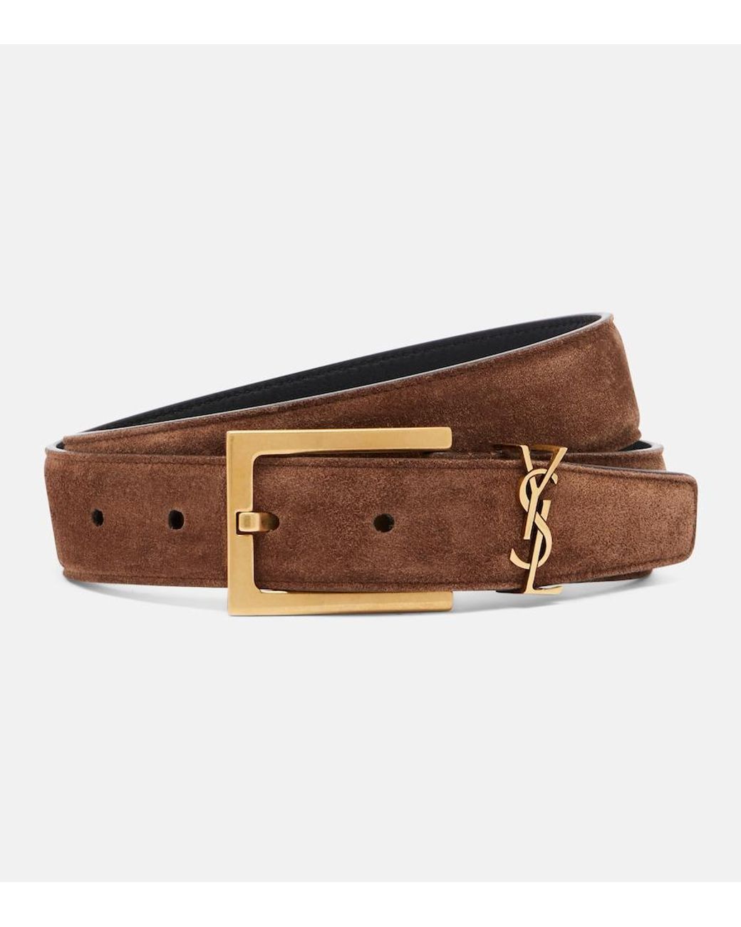 Saint Laurent Brown Cassandre Suede Belt