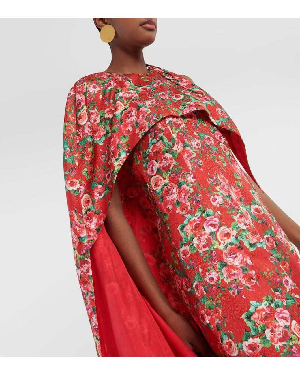Markarian Red Caped Silk Midi Dress