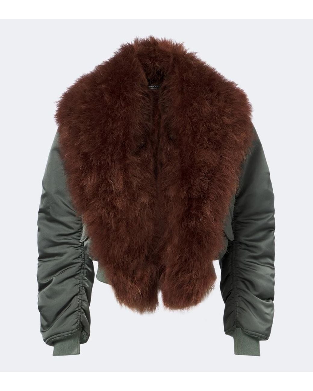 Gucci Brown Feather-Trimmed Silk Duchesse Bomber Jacket