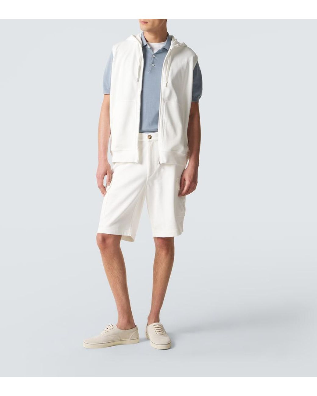 Brunello Cucinelli White Cotton-Blend Cargo Shorts for men