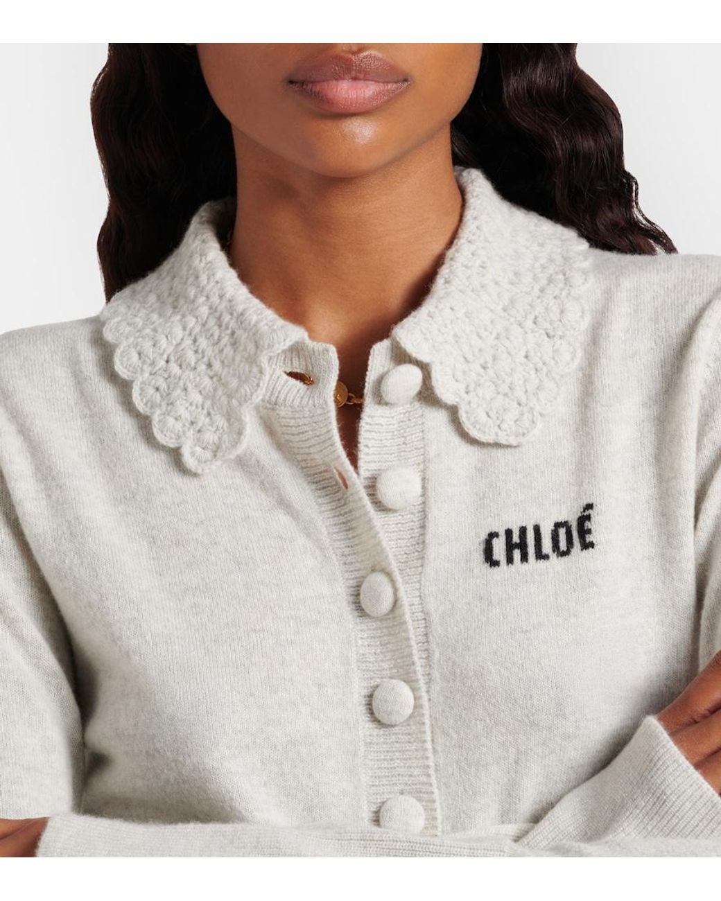 Chloé White Logo Wool Cardigan