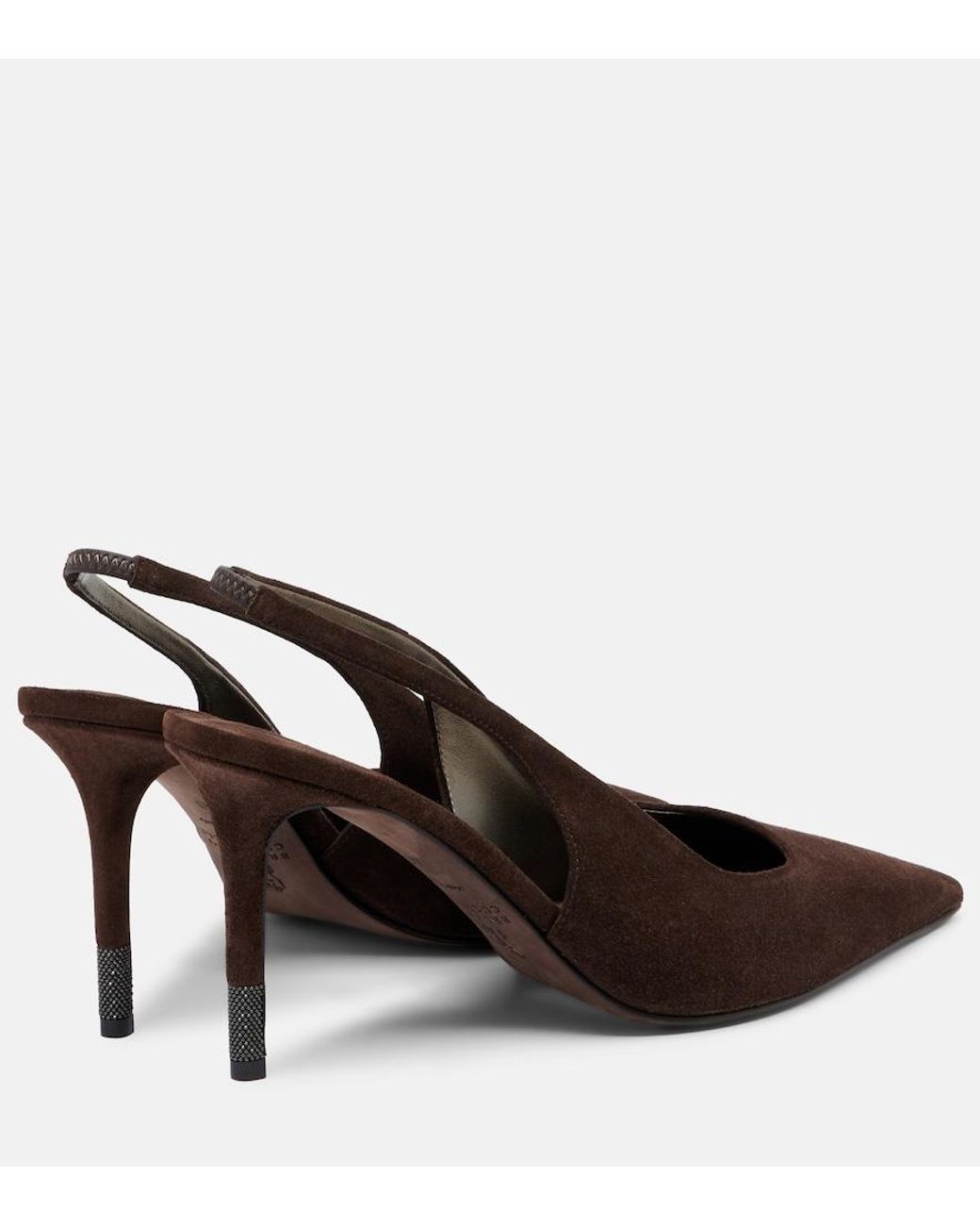 Brunello Cucinelli Brown Monili Suede Slingback Pumps