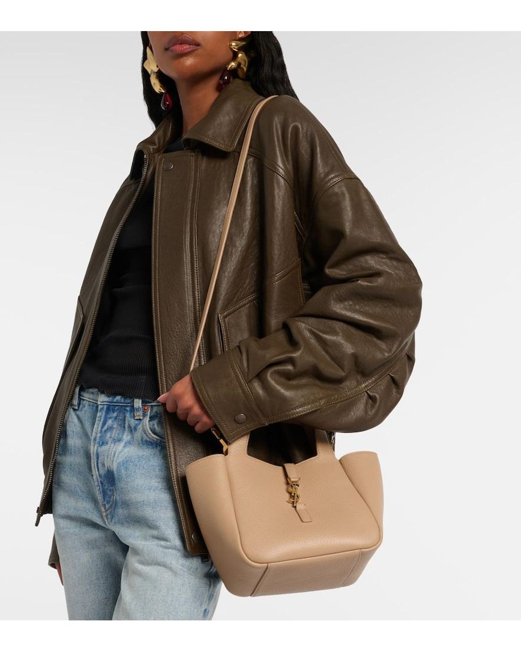Saint Laurent Brown Le 5 A 7 Baby Bea Leather Top-Handle Bag