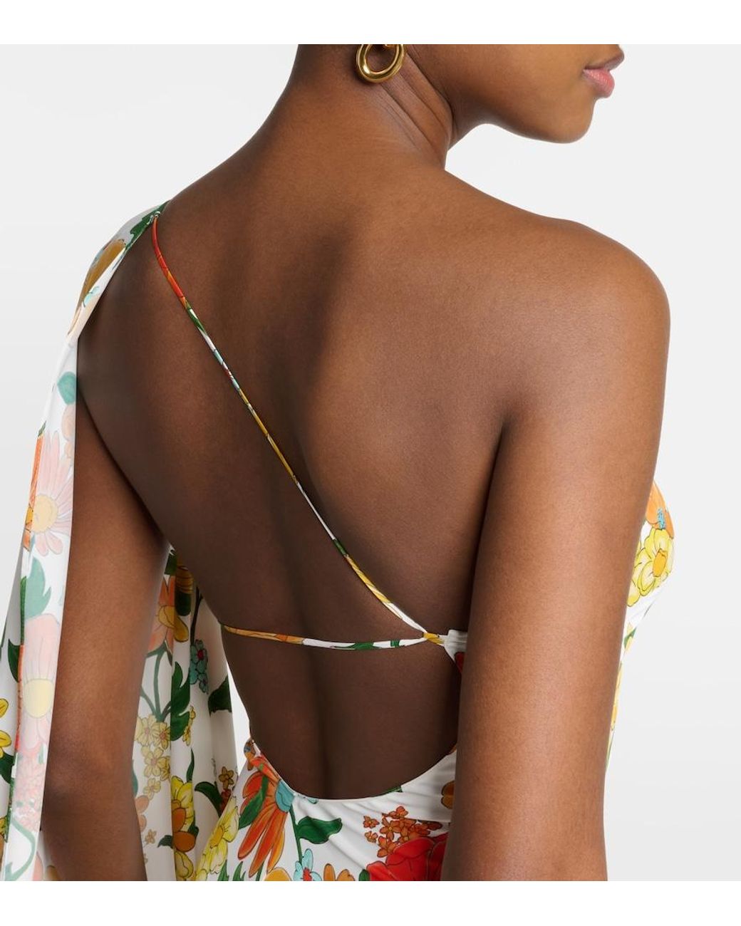 Stella McCartney Metallic Caped One-Shoulder Cady Gown