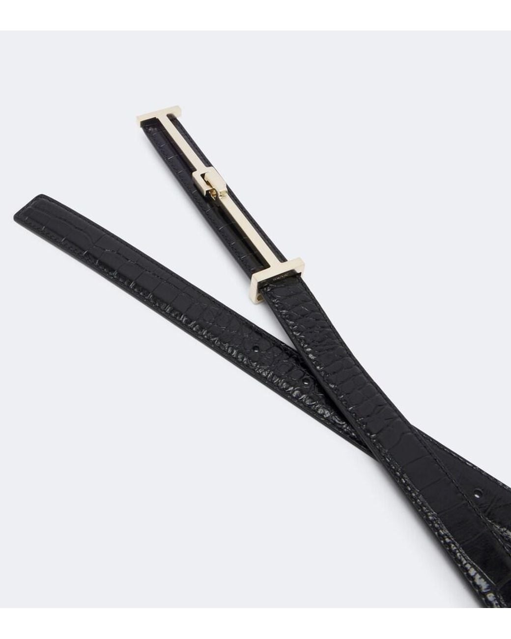 Tom Ford Black Croc-Effect Leather Belt