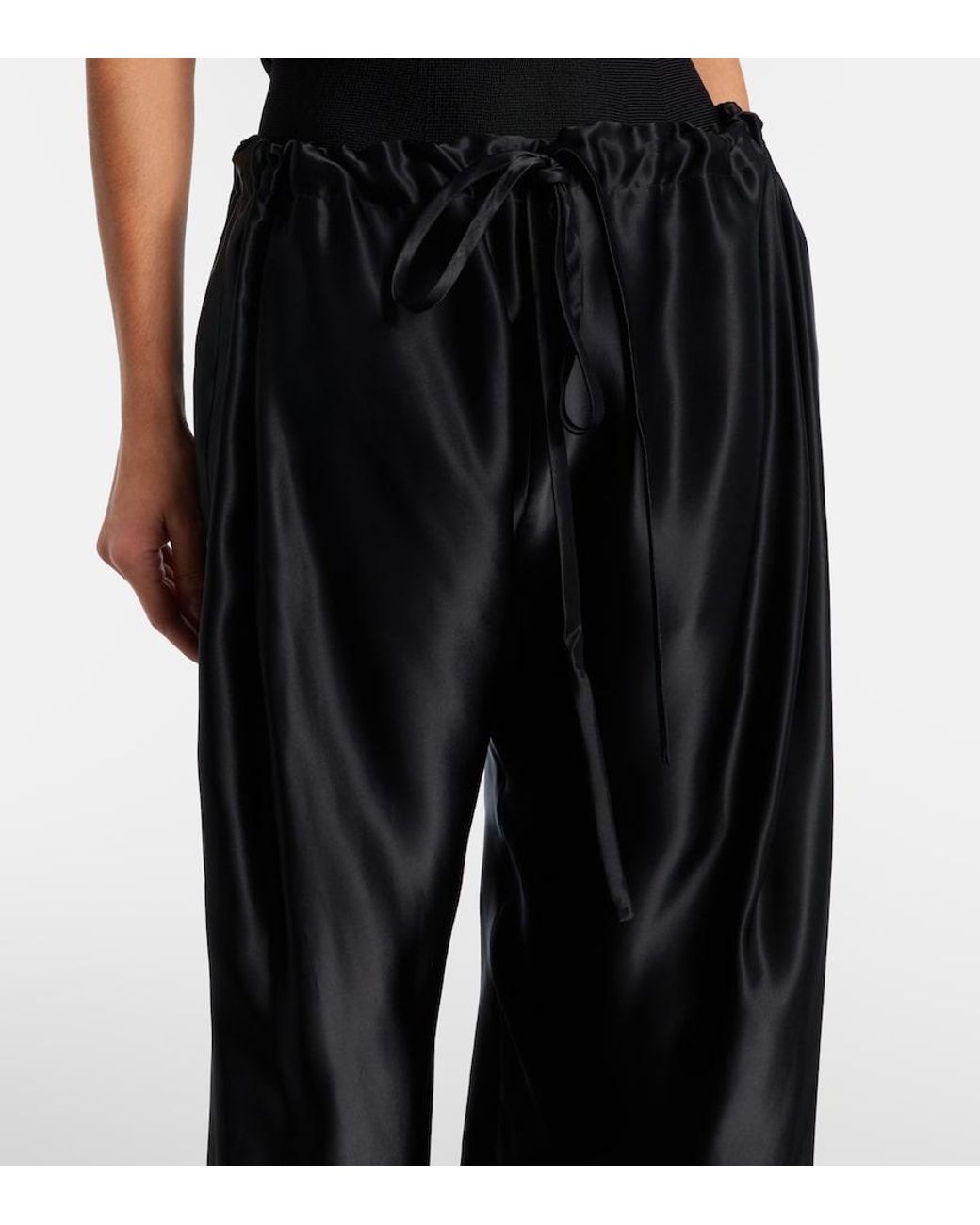 Khaite Black Rohen Satin Wide-Leg Pants