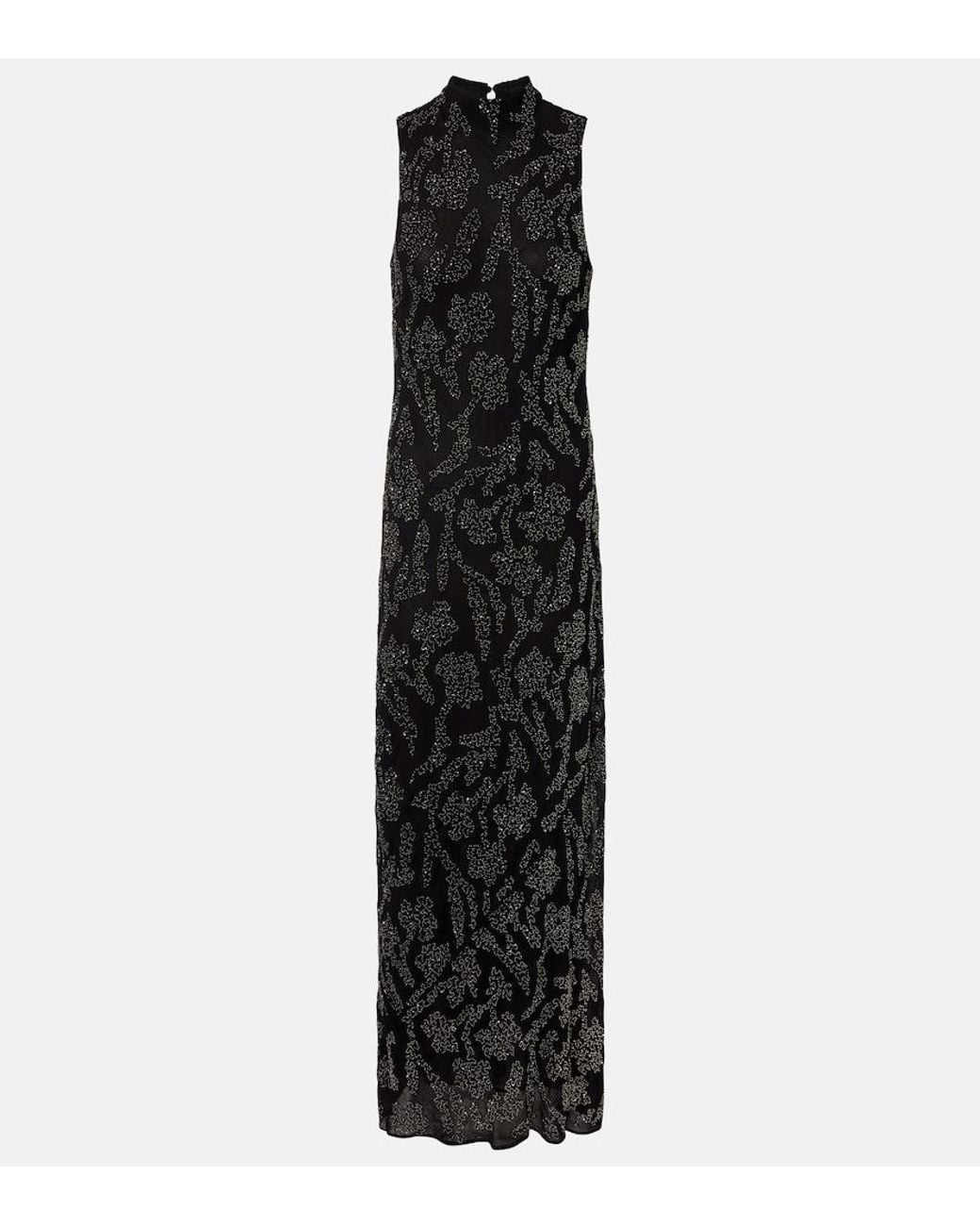 Veronica Beard Black Sylven Beaded Georgette Maxi Dress