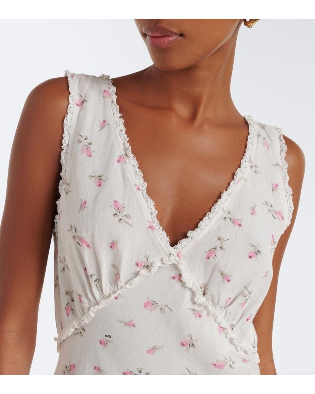 Rixo White Sandrine Floral Cotton Midi Dress