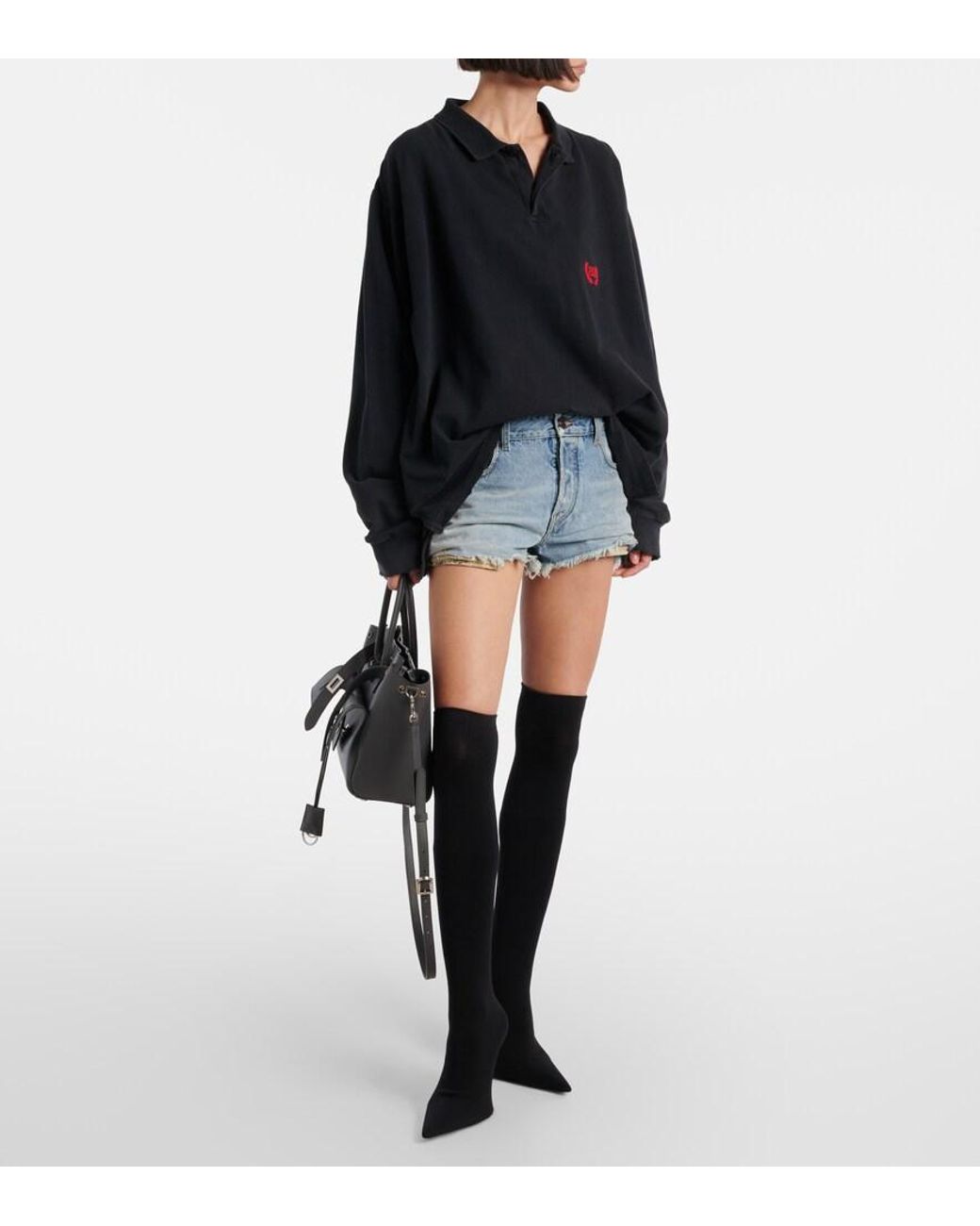 Balenciaga Black Laurel Classic Cotton Pique Polo Shirt