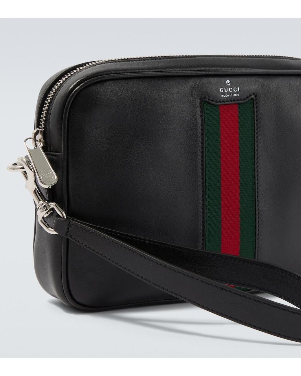Gucci Black Web Trademark Small Leather Crossbody Bag for men