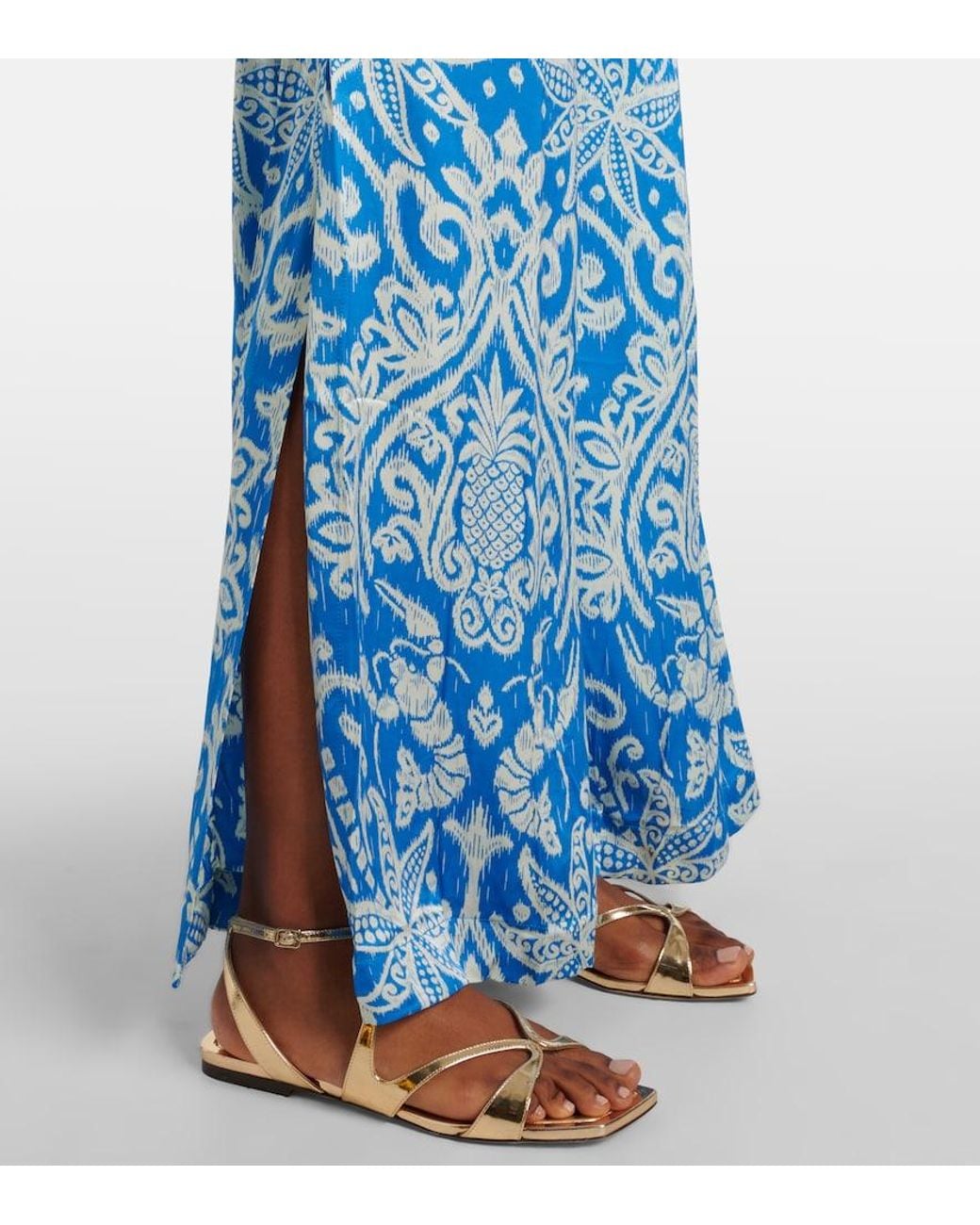 Poupette Blue Clea High-Rise Printed Wide-Leg Pants