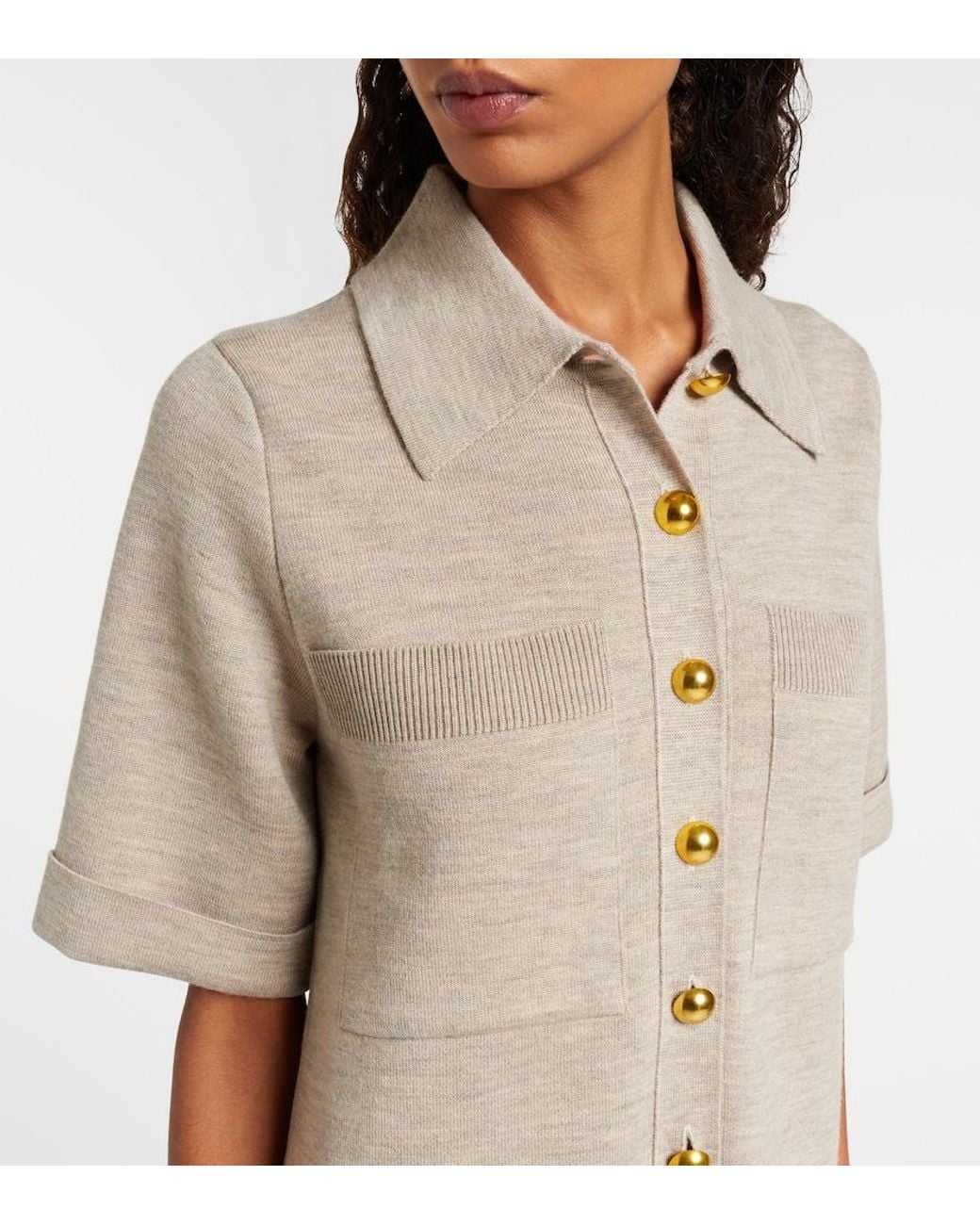 Veronica Beard Natural Madden Knitted Wool Polo Dress