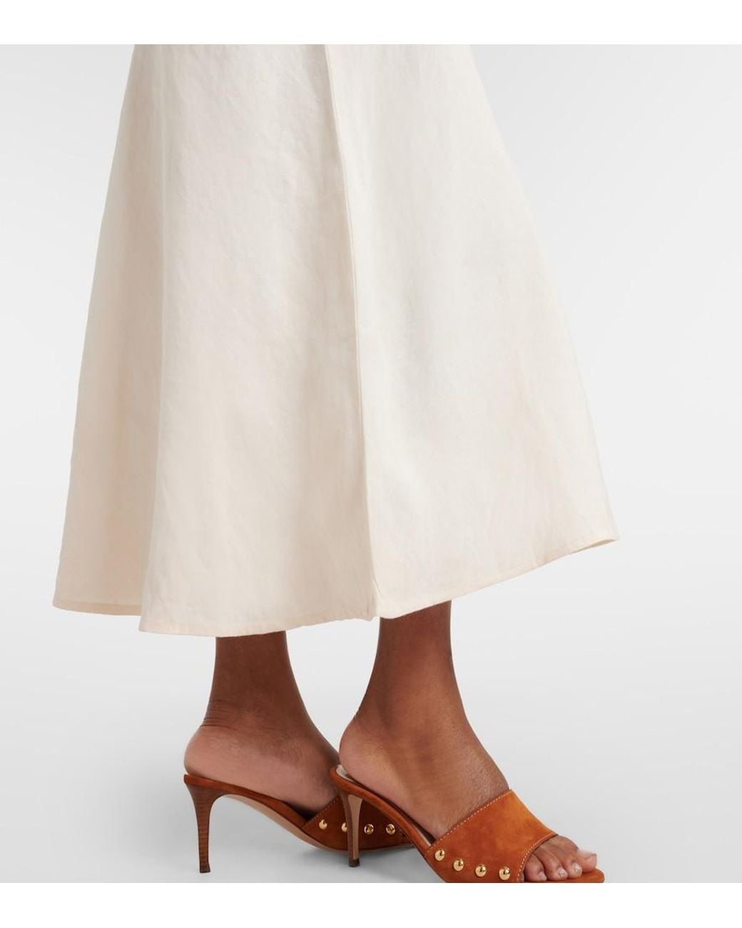 Rixo White Amari Embroidered Linen-Blend Midi Dress