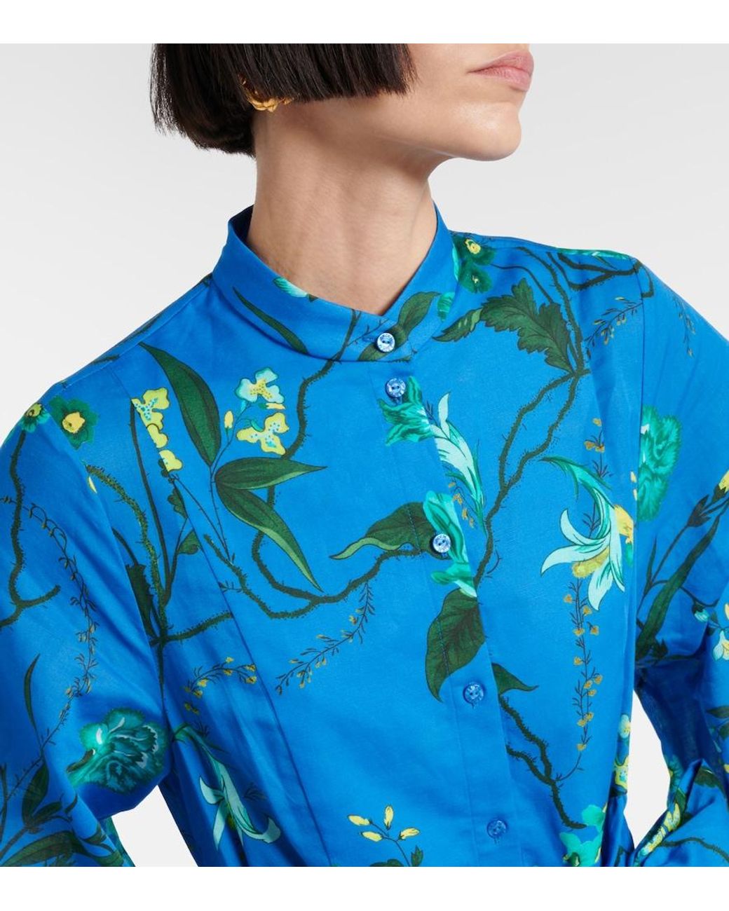 Erdem Blue Floral Cotton And Linen Midi Dress