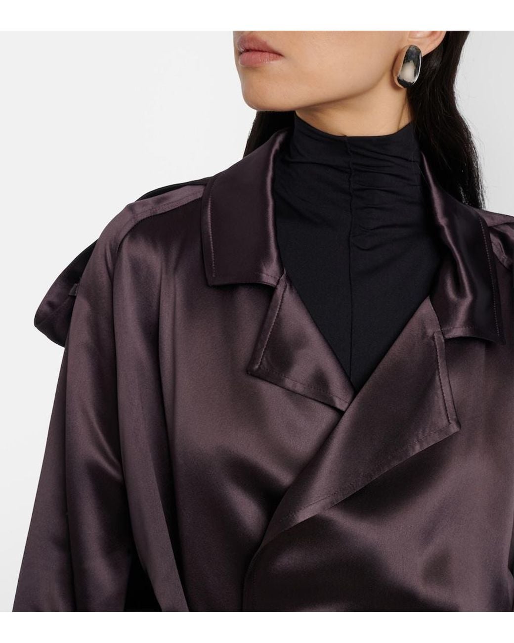 Frankie Shop Black Simona Cropped Satin Trench Coat