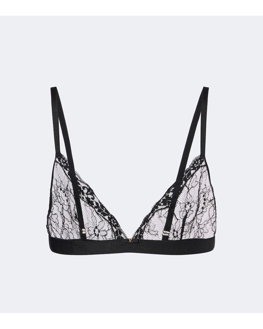Valentino Garavani Black Vlogo Lace Bralette