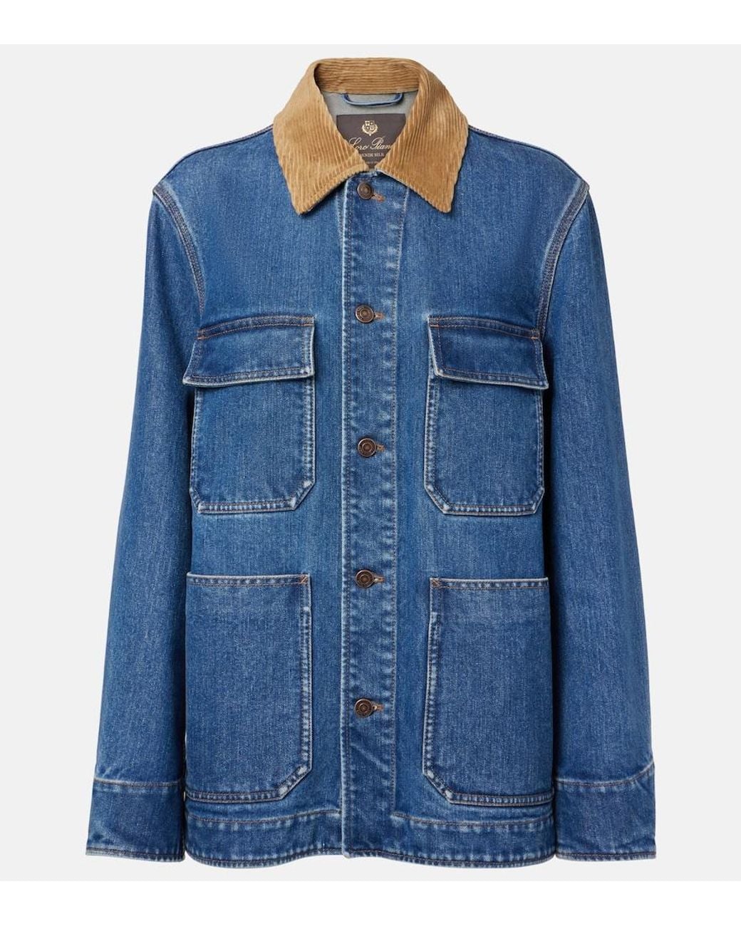 Loro Piana Blue Corduroy-Trimmed Denim Jacket
