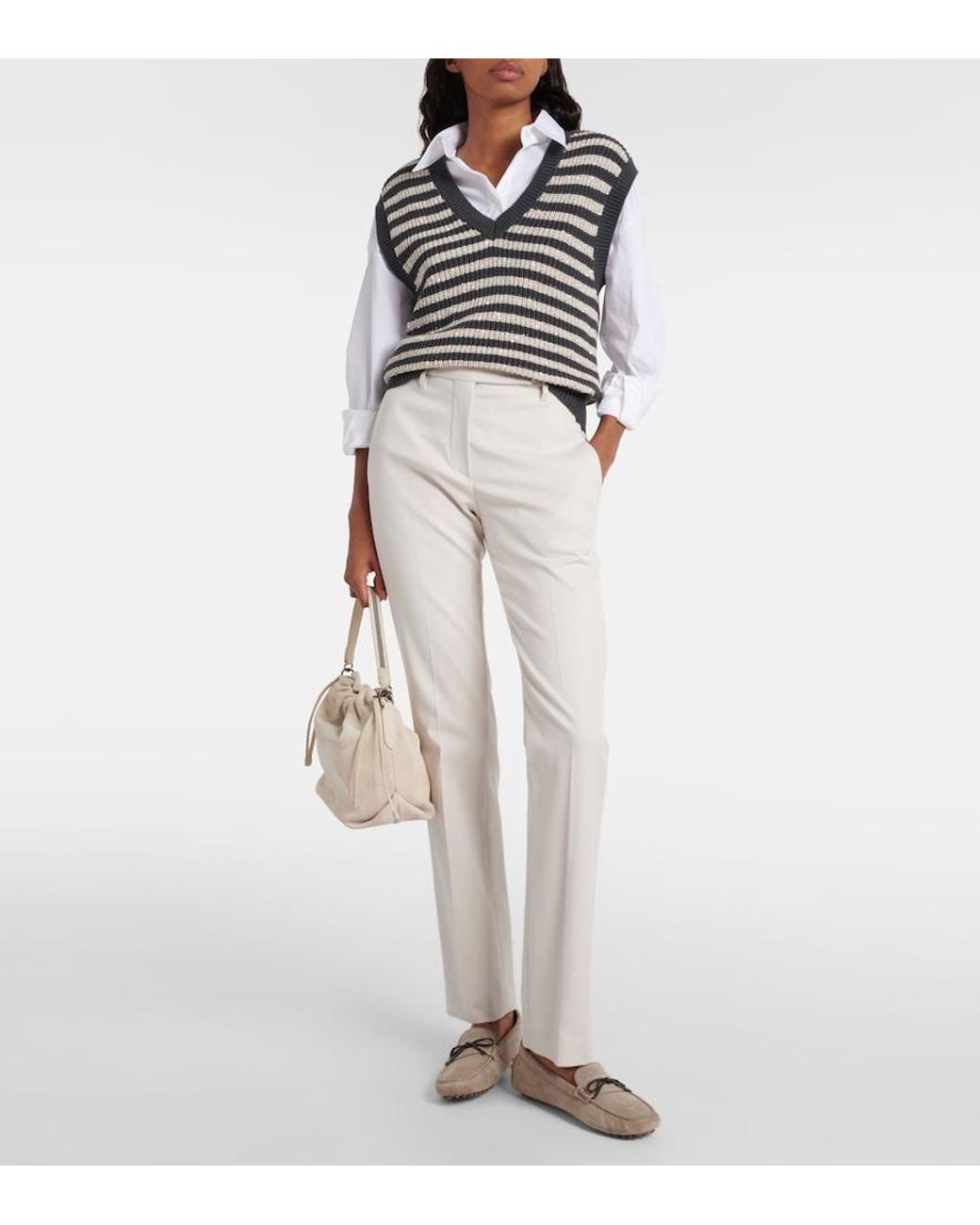 Brunello Cucinelli White Cotton-Blend Slim Pants