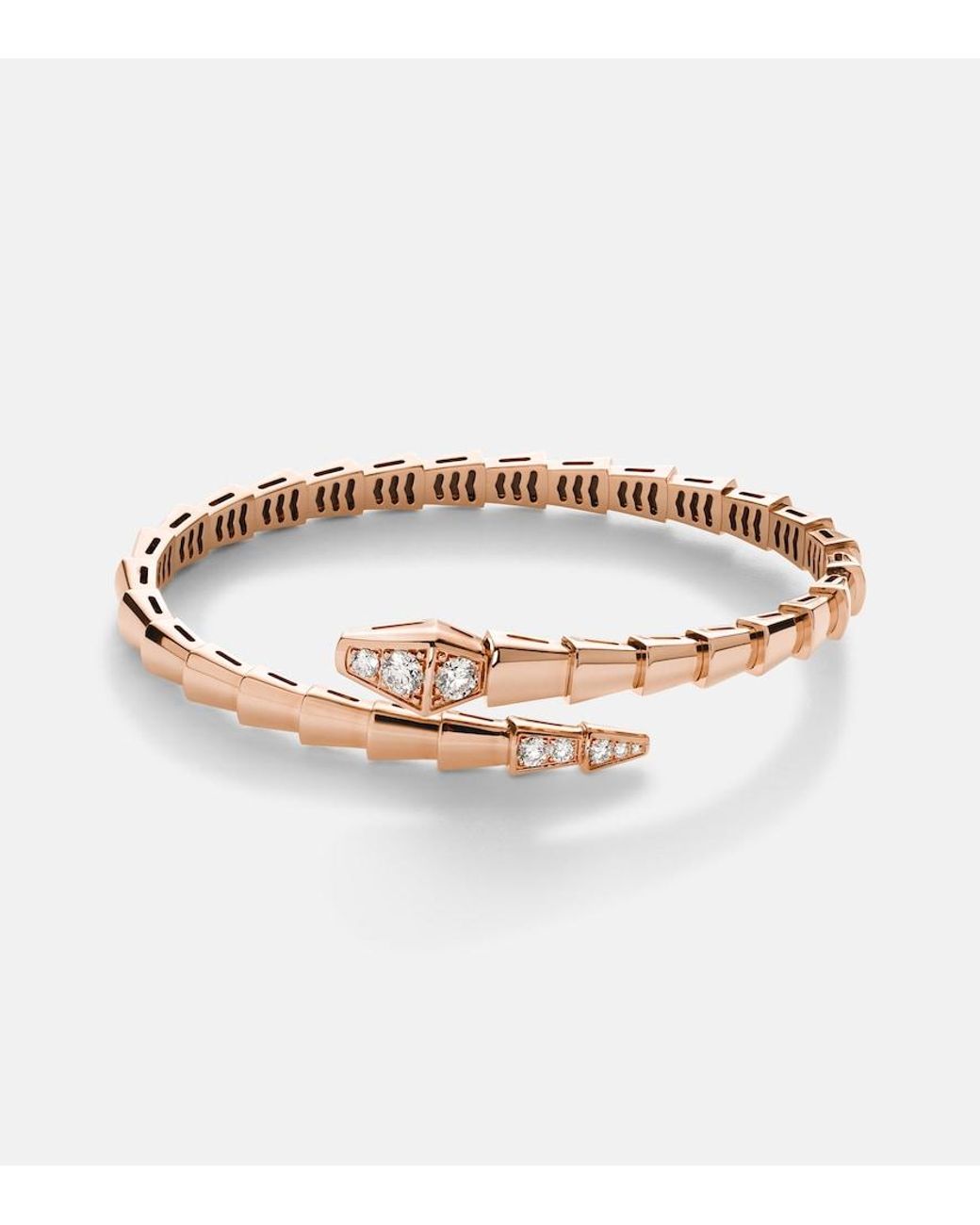 BVLGARI White Serpenti Viper 18Kt Rose Bangle With Diamonds
