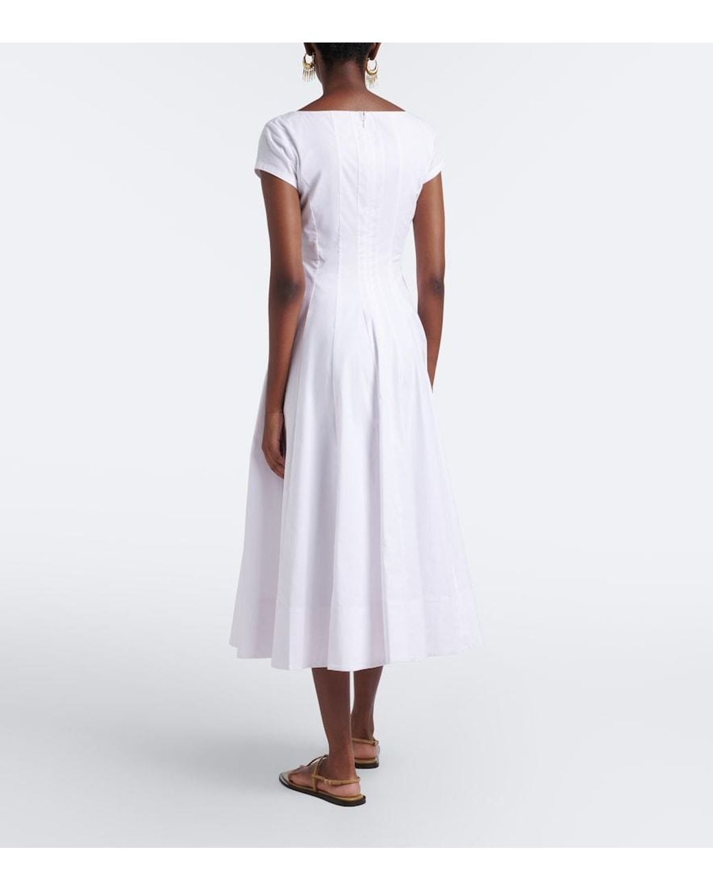 Staud White Wells Cotton Poplin Midi Dress