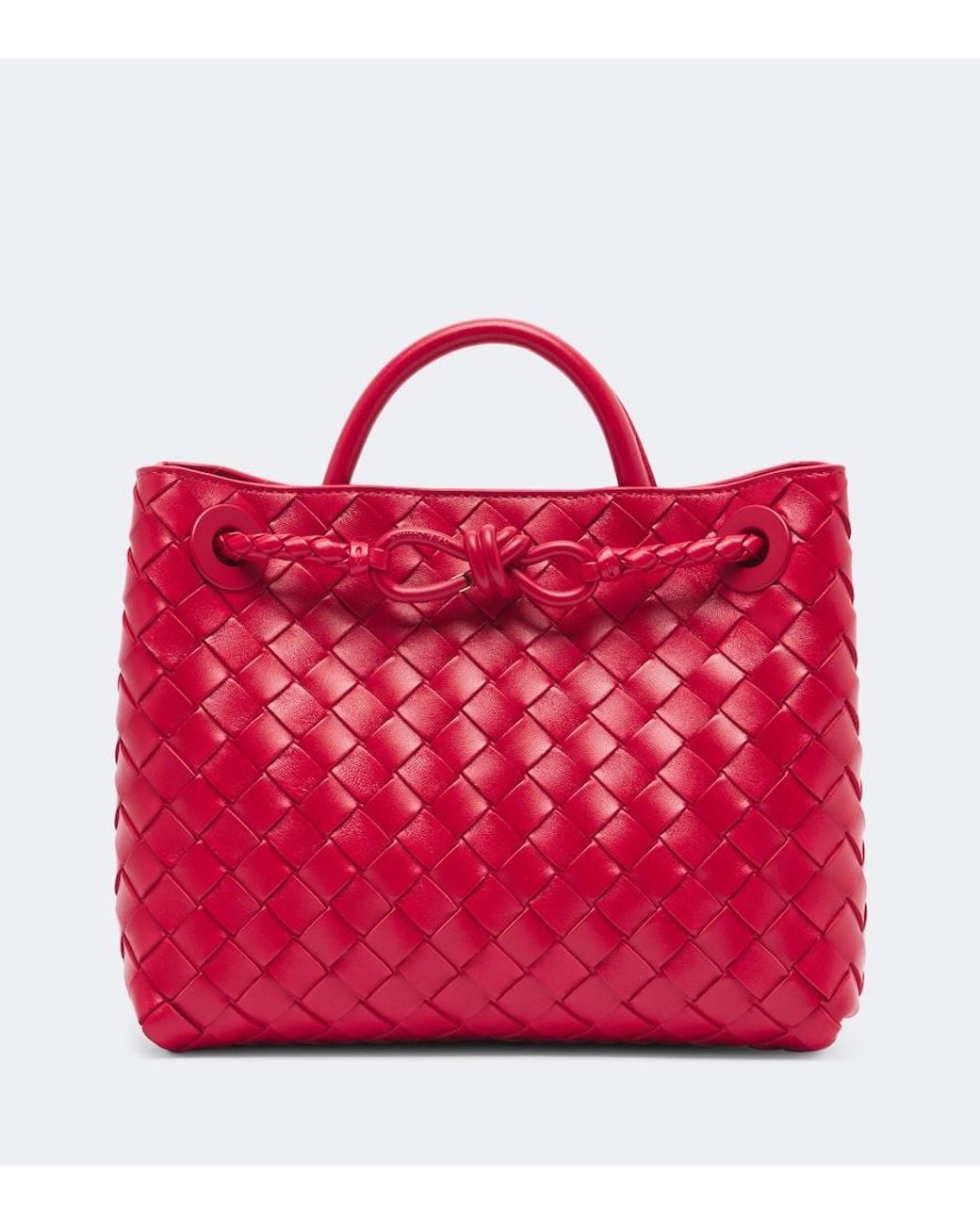 Bottega Veneta Red Andiamo Intrecciato Small Leather Tote Bag