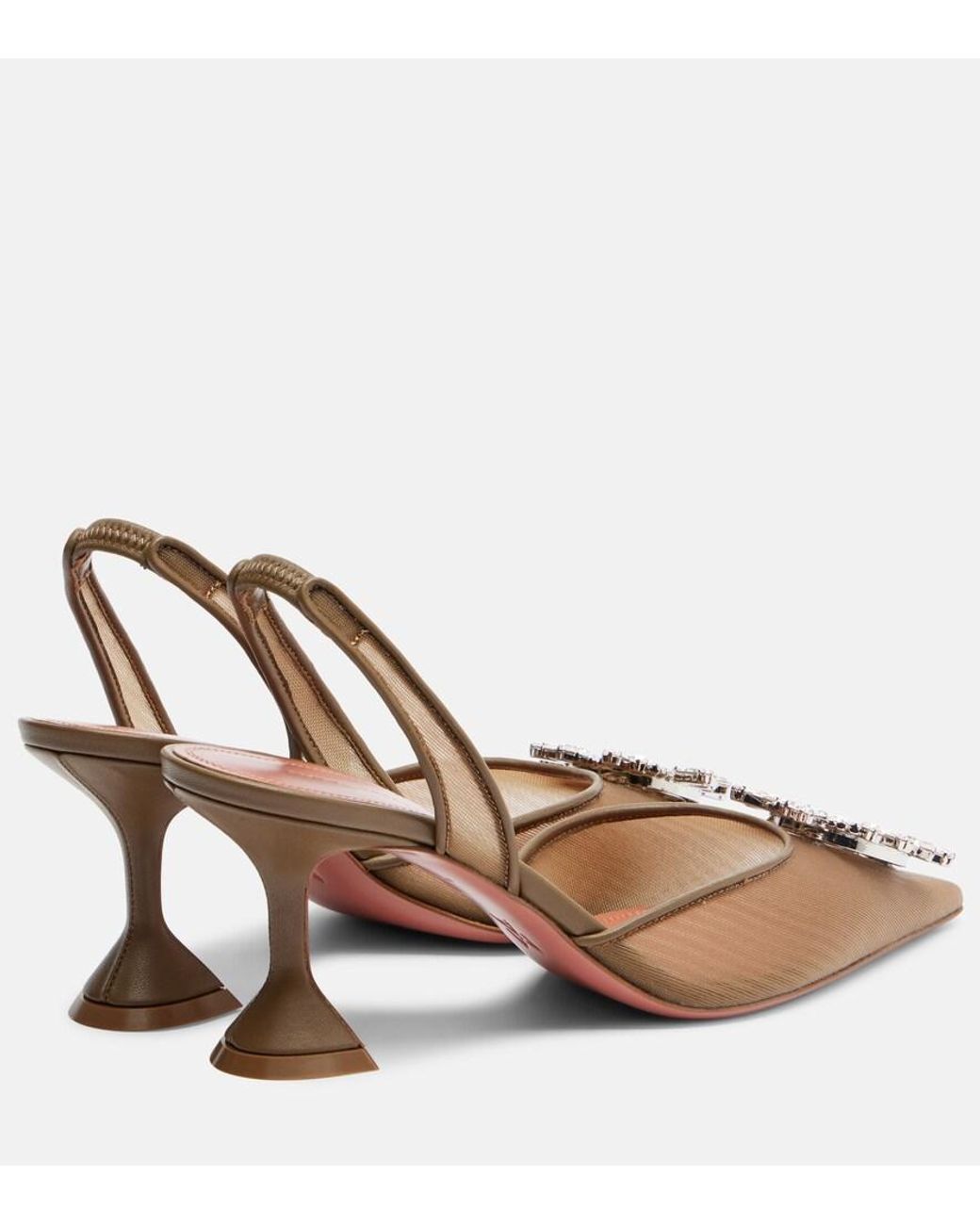 AMINA MUADDI Brown Begum Embellished Mesh Slingback Pumps
