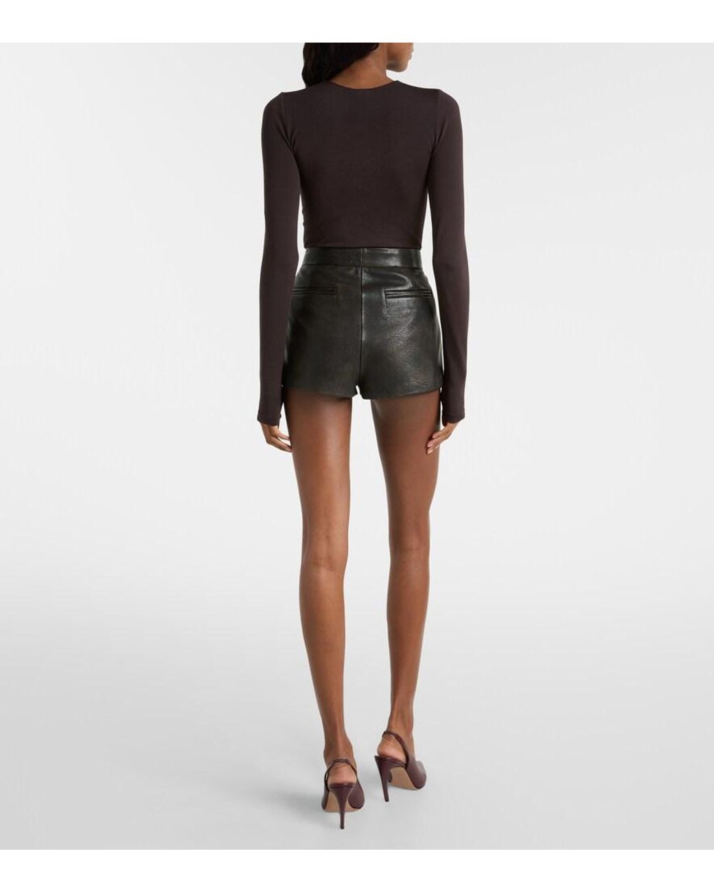 Alex Perry Black Low-Rise Leather Micro Shorts