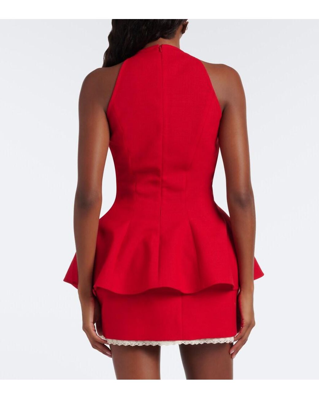 Magda Butrym Red Asymmetric Virgin Wool Top