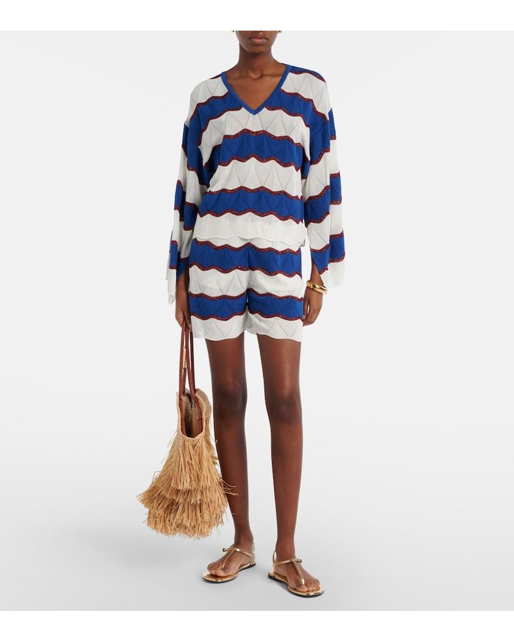 LaDoubleJ Blue Hang Ten Striped Cotton-Blend Top