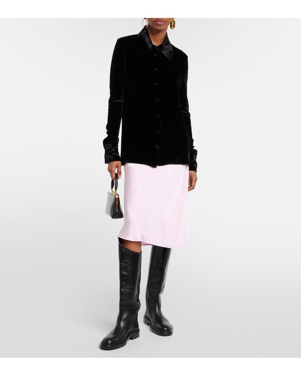 Jil Sander Pink Satin Midi Skirt